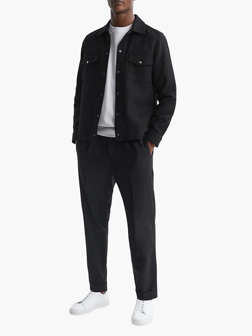REISS Chez Cotton Shirt Jacket Black - Picture 3 of 9